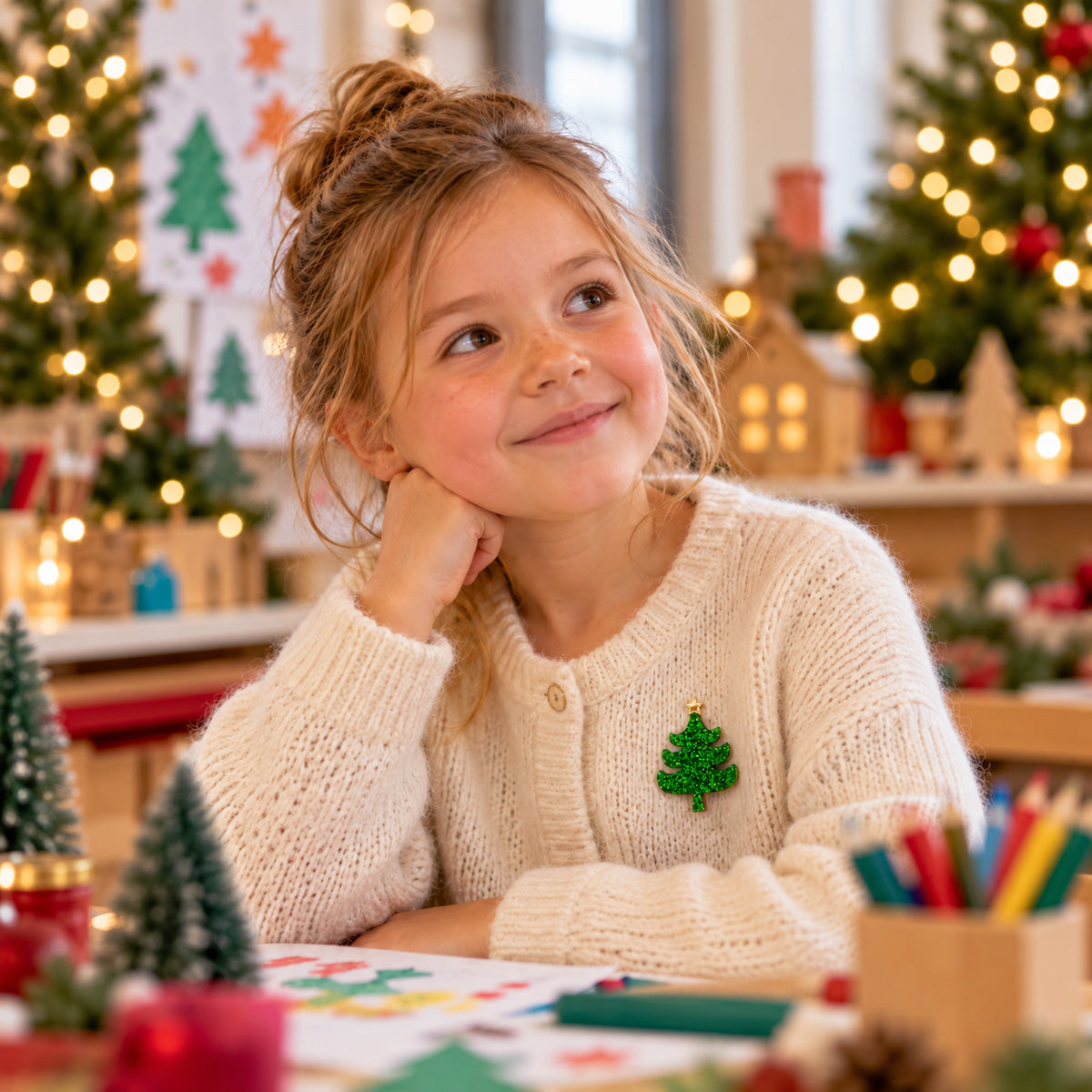 Holiday statement pin Xmas tree green